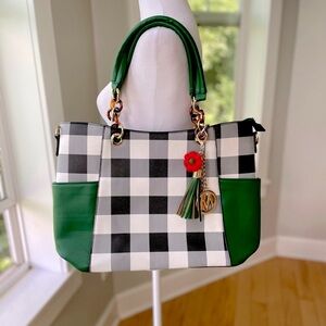 Mia K. Collection Emerald Green Black and White Gingham Purse Shoulder Bag